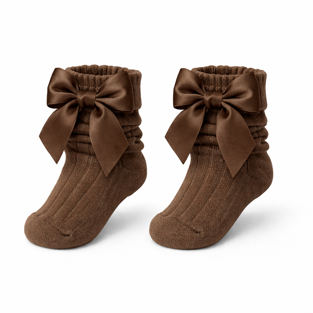 Hoge sokjes met strik Bruin
