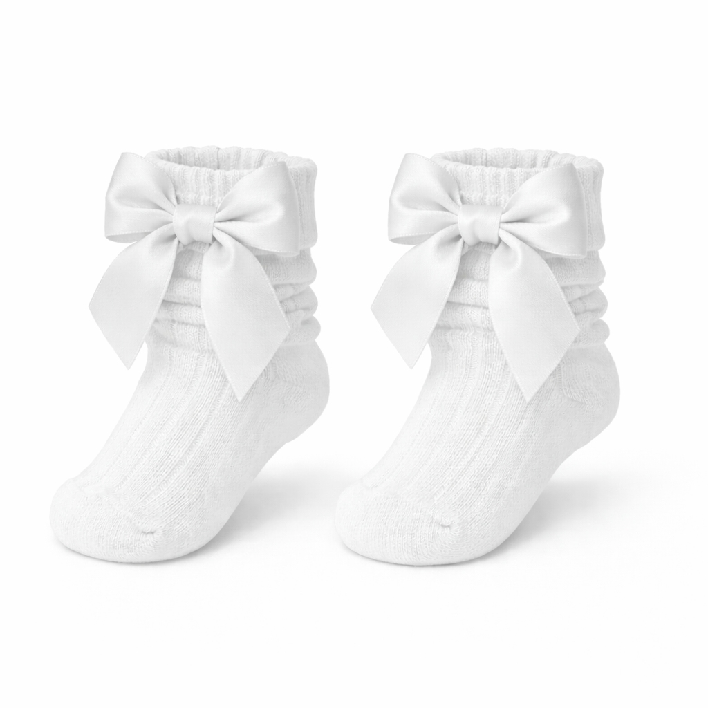 Hoge sokjes met strik Wit