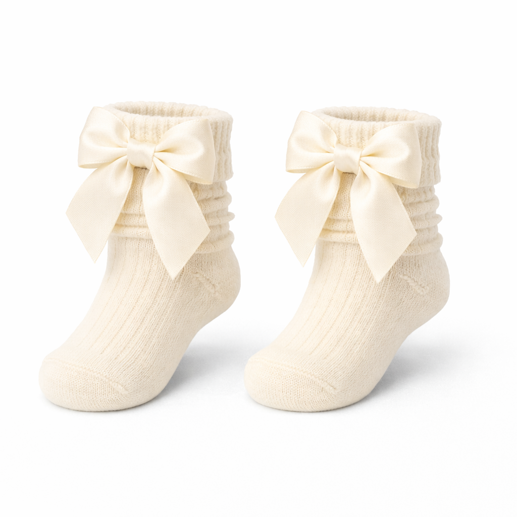 Hoge sokjes met strik Creme