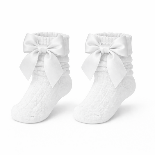 Hoge sokjes met strik Wit